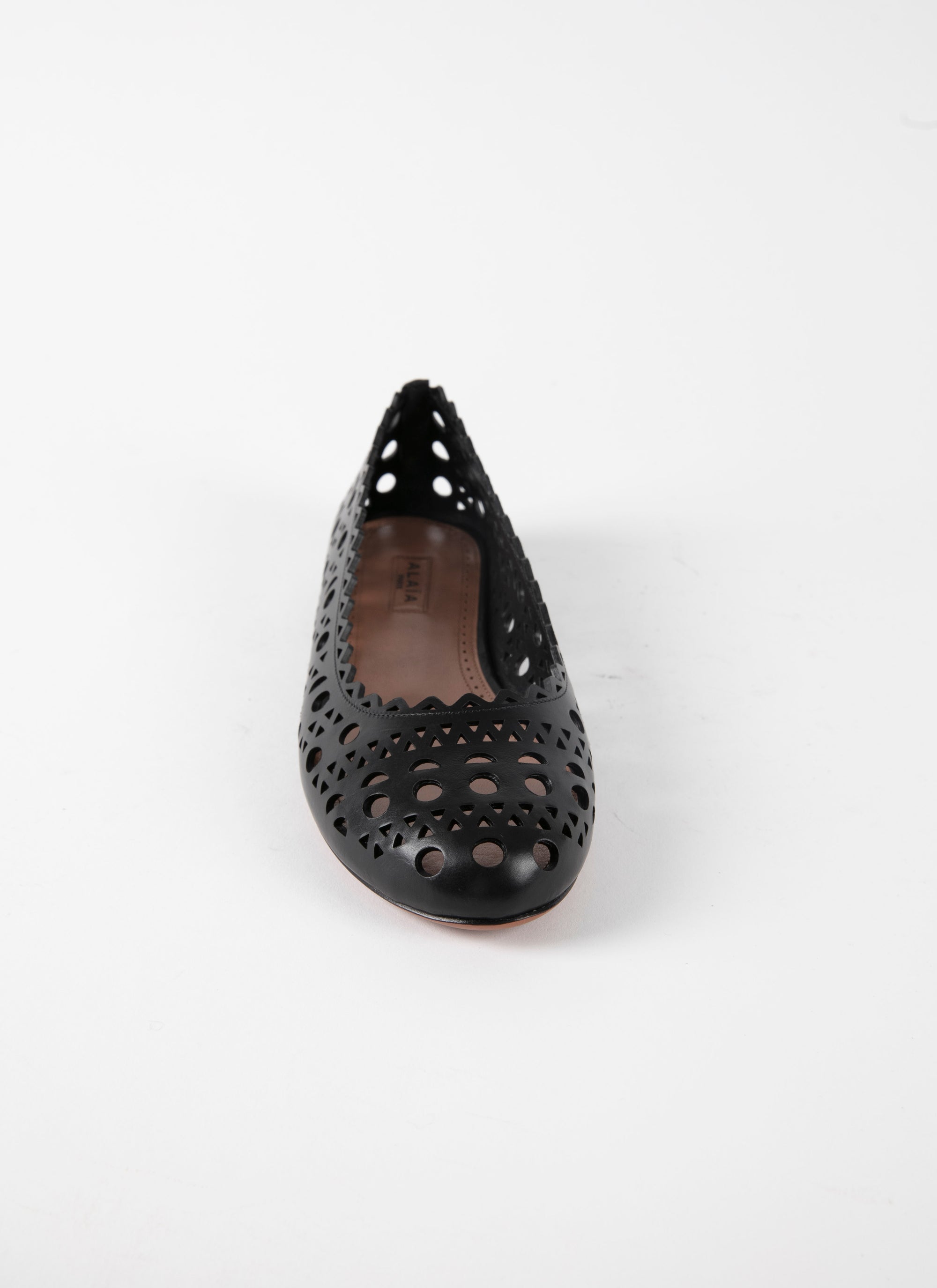 Ballerines classique ajourées à bout rond en cuir - Noir