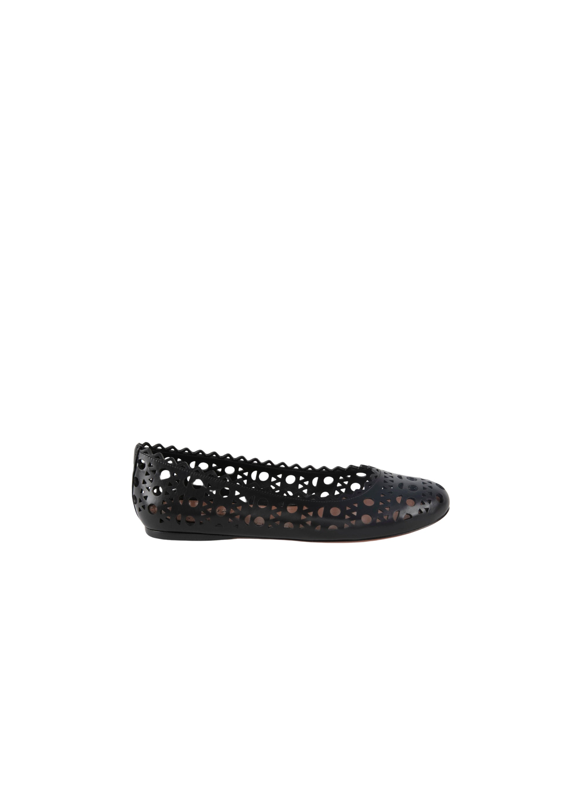 Ballerines classique ajourées à bout rond en cuir - Noir
