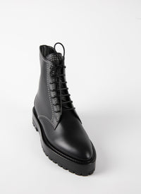 Bottines lacées à œillets en cuir - Noir