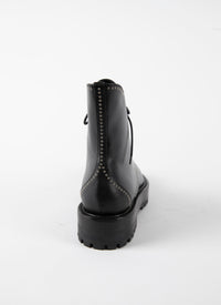 Bottines lacées à œillets en cuir - Noir