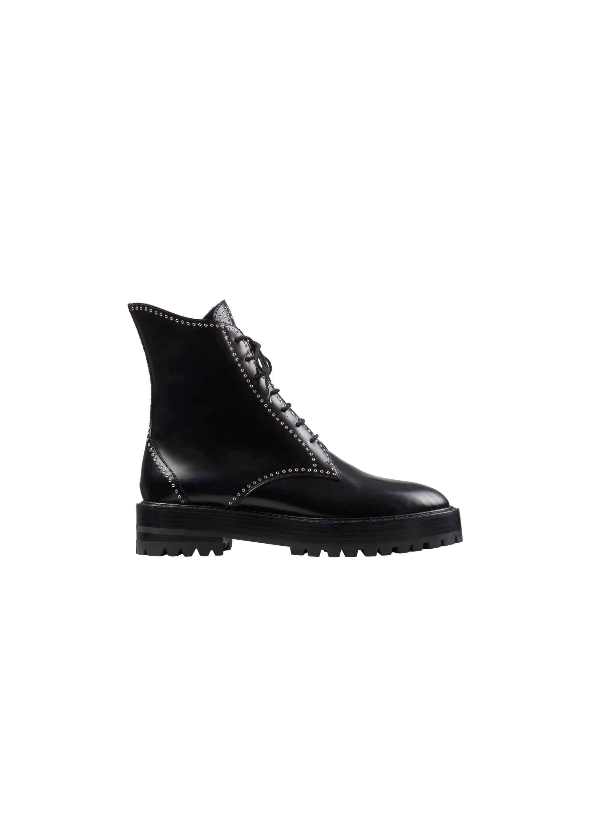 Bottines lacées à œillets en cuir - Noir