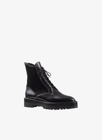 Bottines lacées à œillets en cuir - Noir