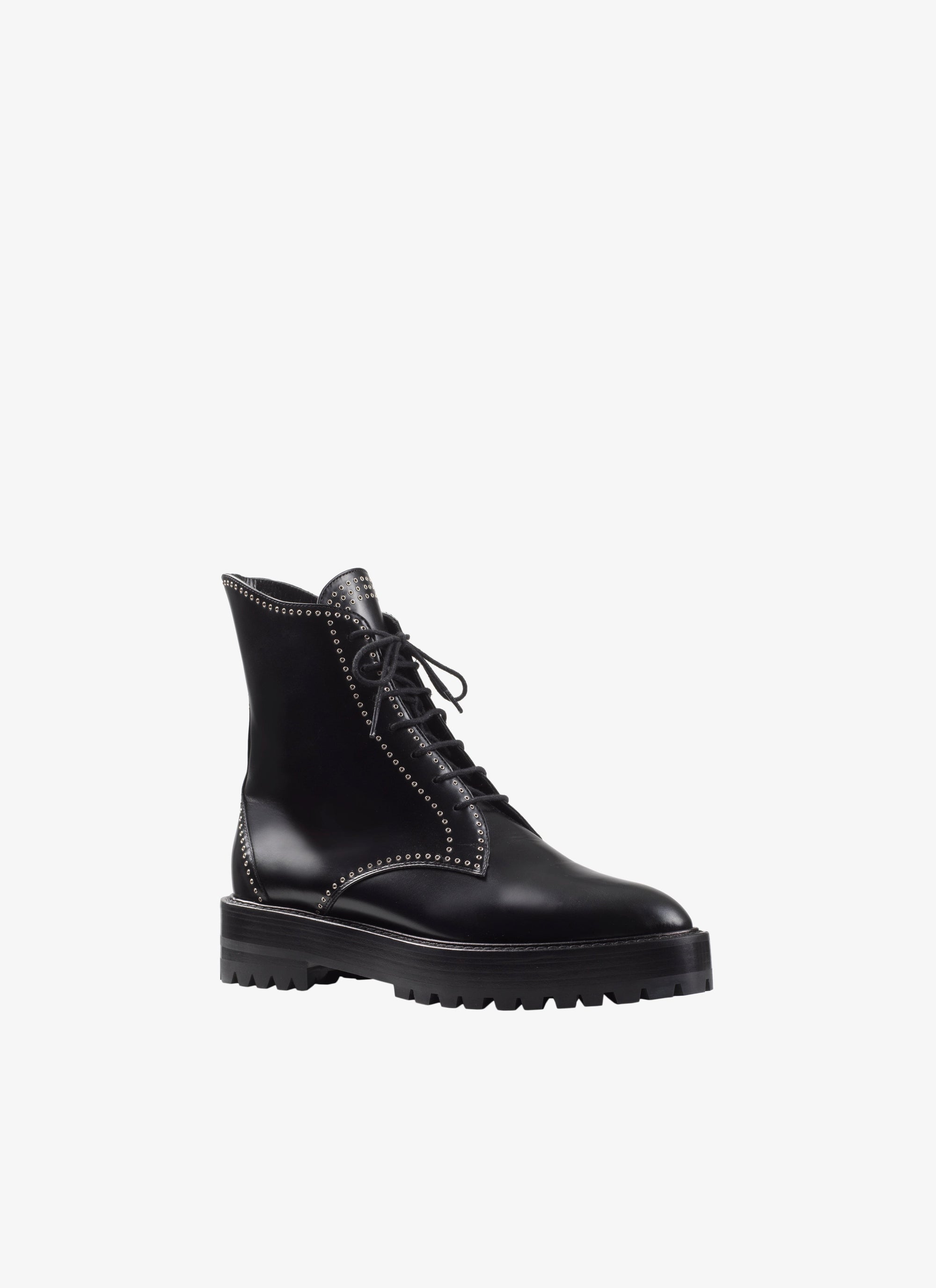 Bottines lacées à œillets en cuir - Noir