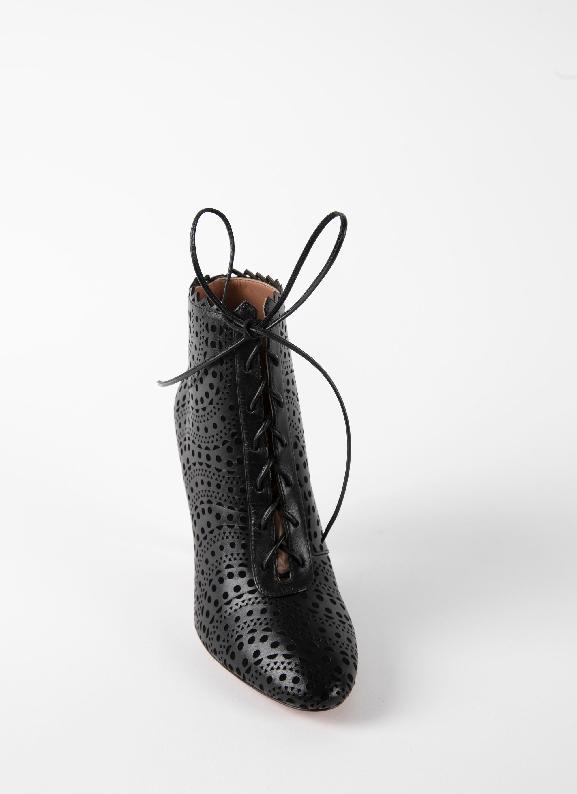 110 heeled boots with openwork design in smooth leather - Black & Black