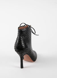 110 heeled boots with openwork design in smooth leather - Black & Black
