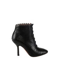 110 heeled boots with openwork design in smooth leather - Black & Black