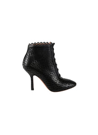 Bottines à talon au motif ajouré en cuir lisse - Noir