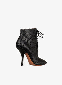 110 heeled boots with openwork design in smooth leather - Black & Black