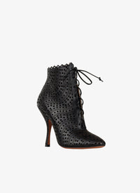110 heeled boots with openwork design in smooth leather - Black & Black