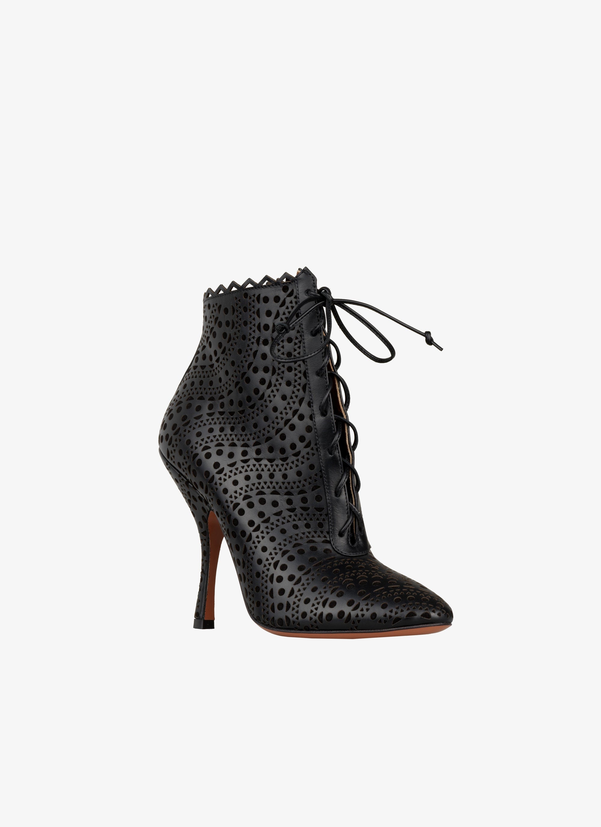 110 heeled boots with openwork design in smooth leather - Black & Black
