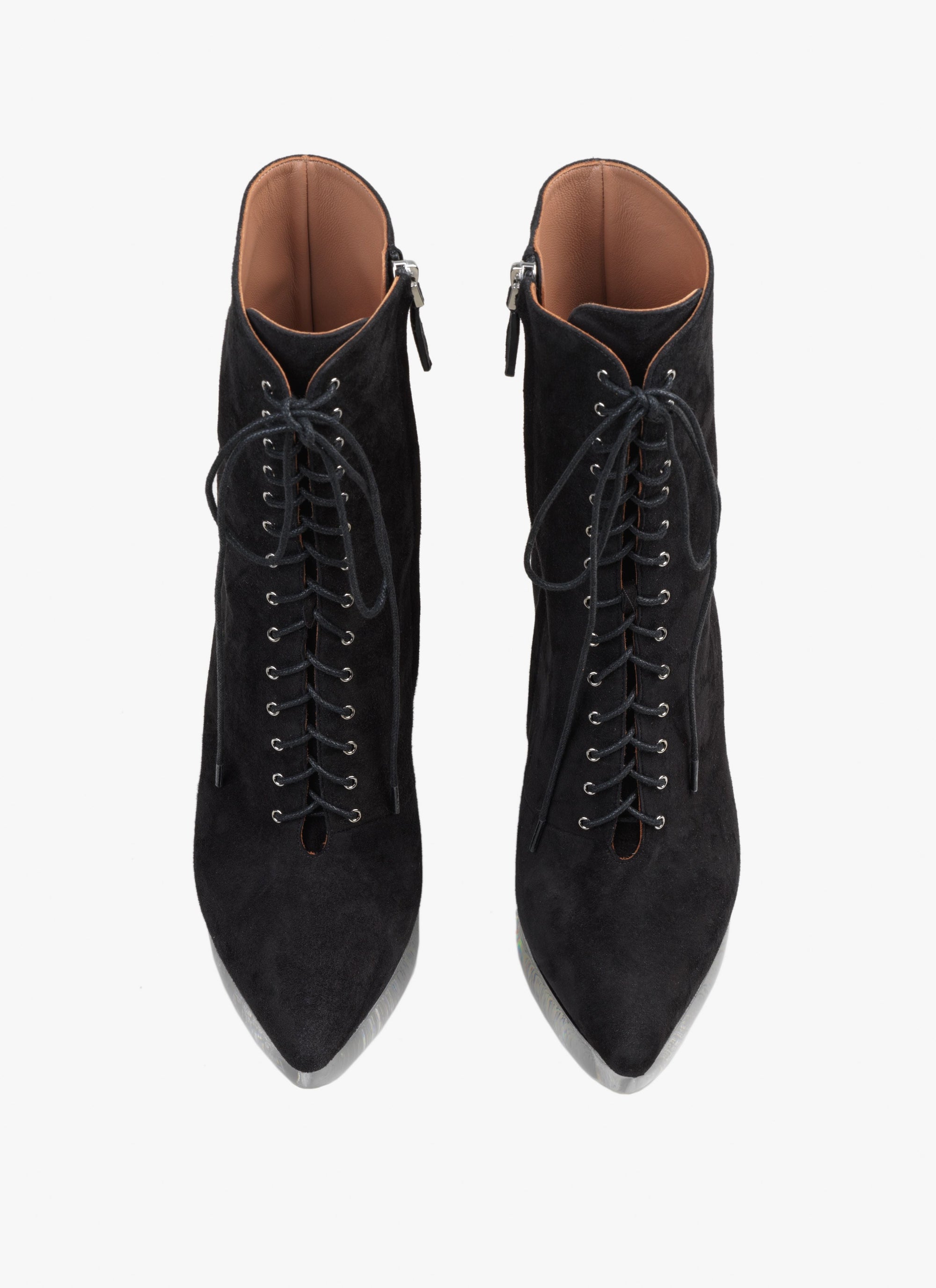 Bottines en daim et plexi en cuir - Noir