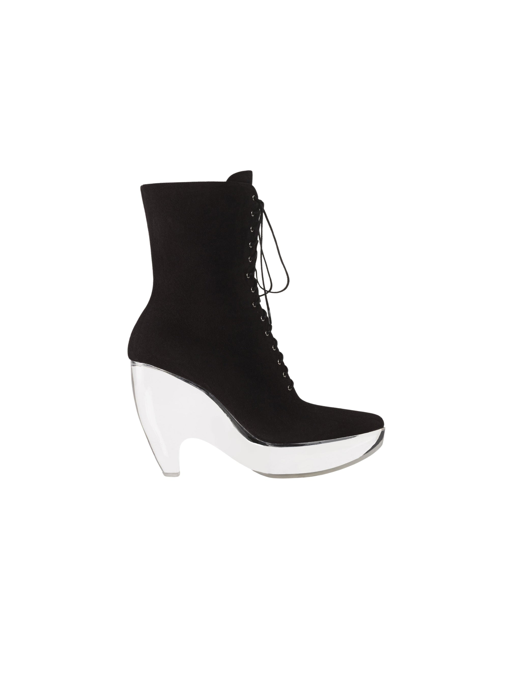 Bottines en daim et plexi en cuir - Noir