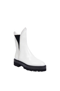 Bottines cloutées en cuir - Blanc Cassé