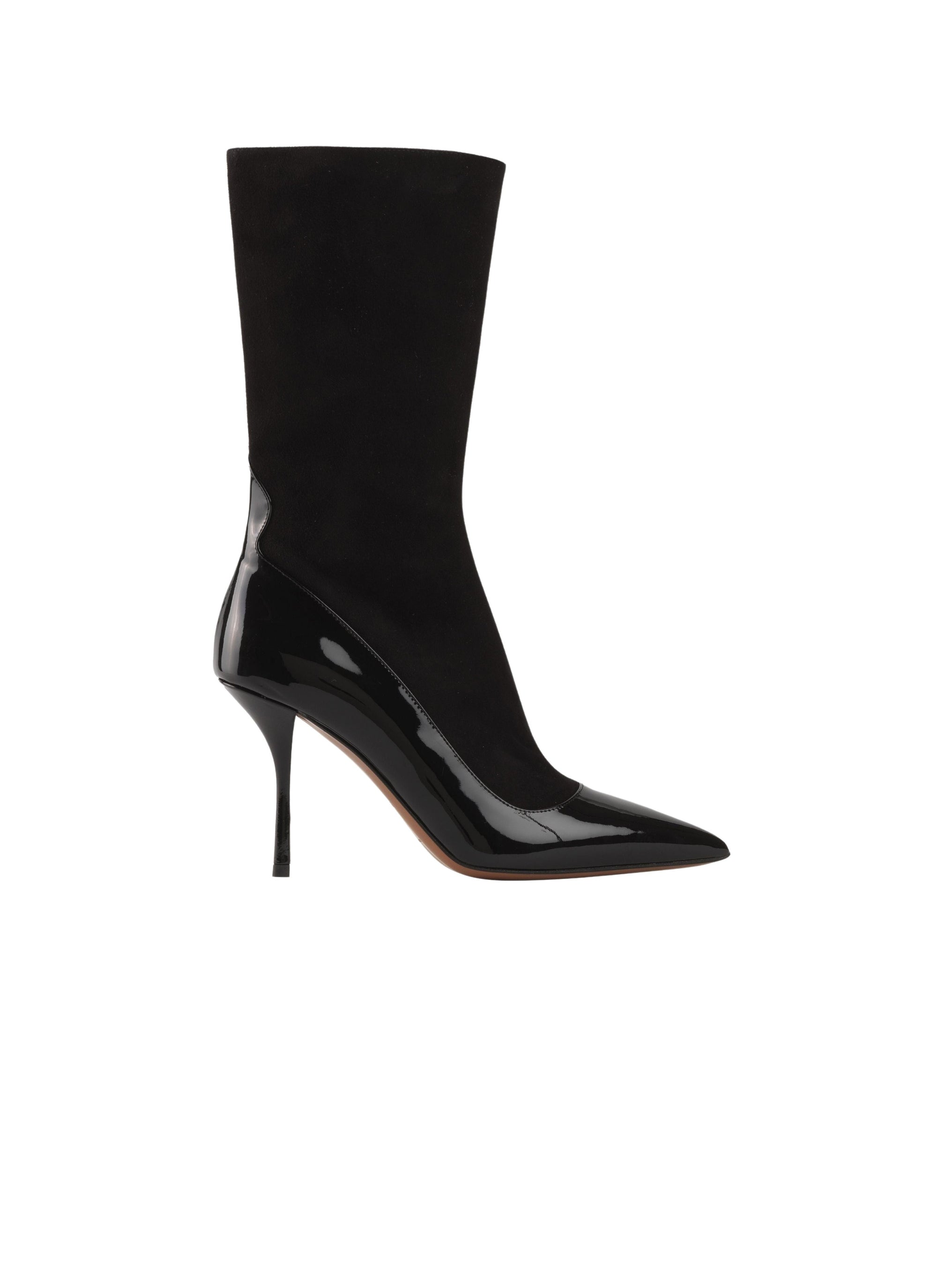 Bottines bi-matière en cuir - Noir
