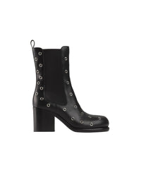 Bottines à bout arrondi en cuir - Noir