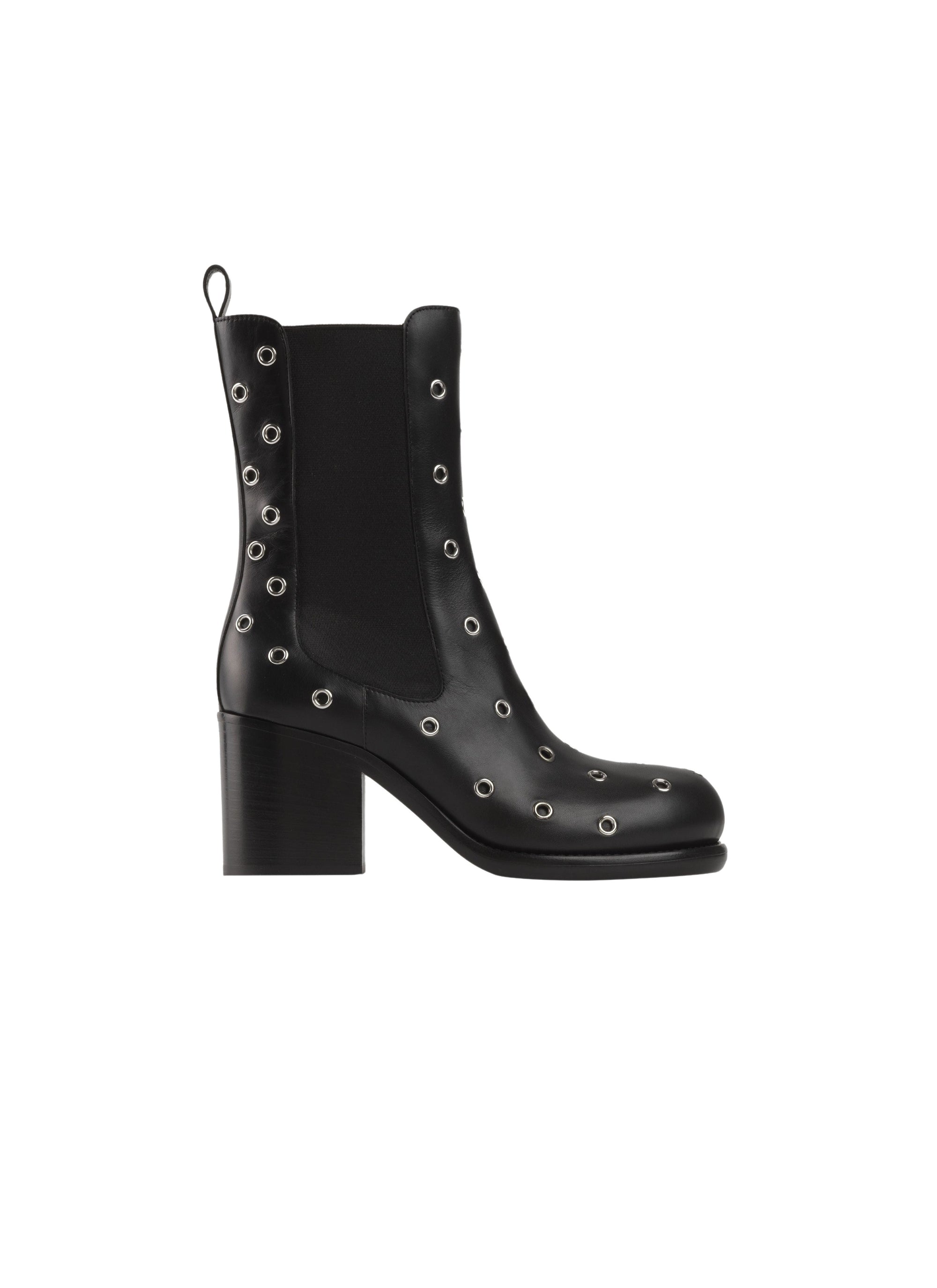 Bottines à bout arrondi en cuir - Noir