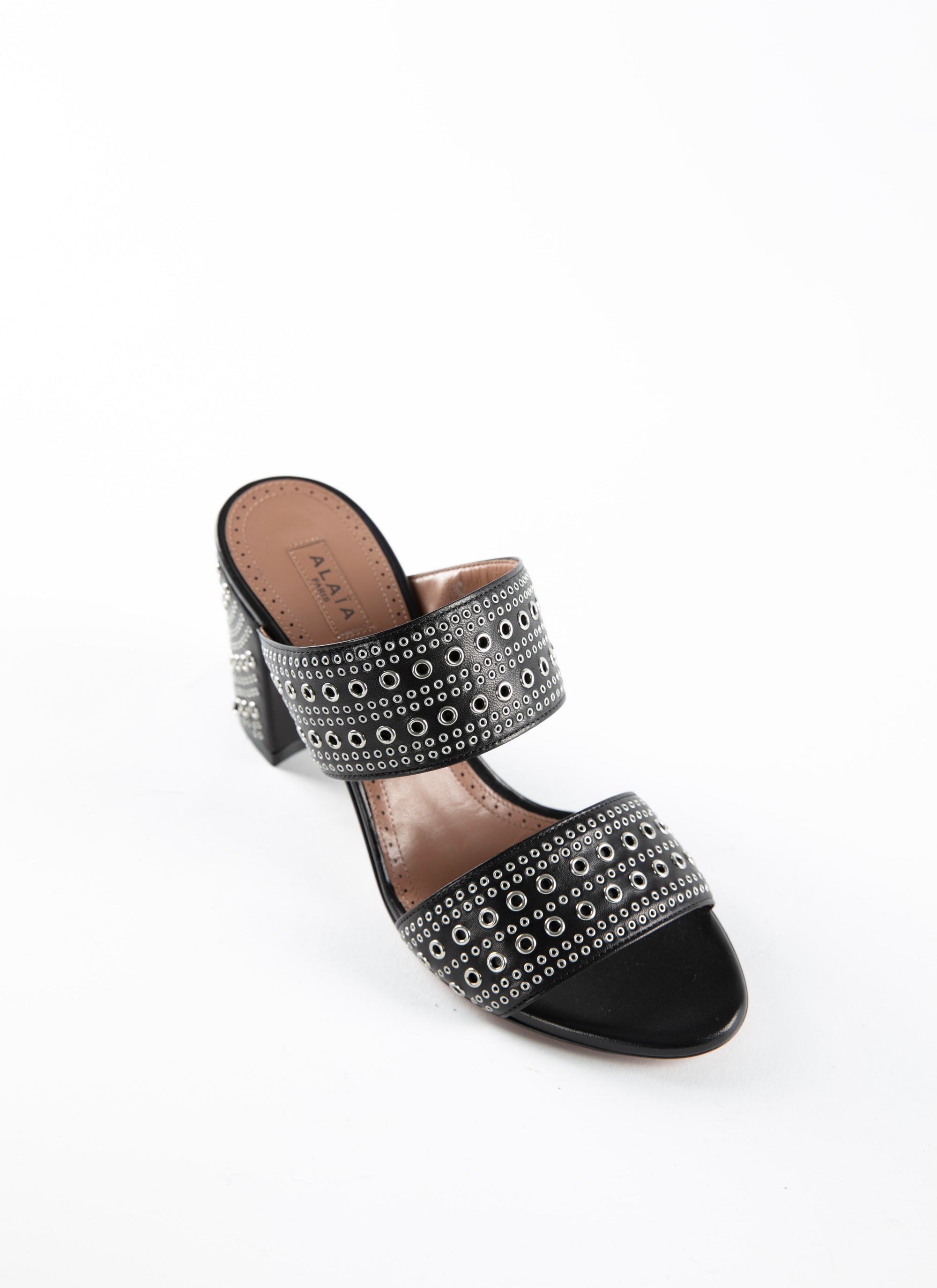 Mules 75 in leather with eyelets - Black intense