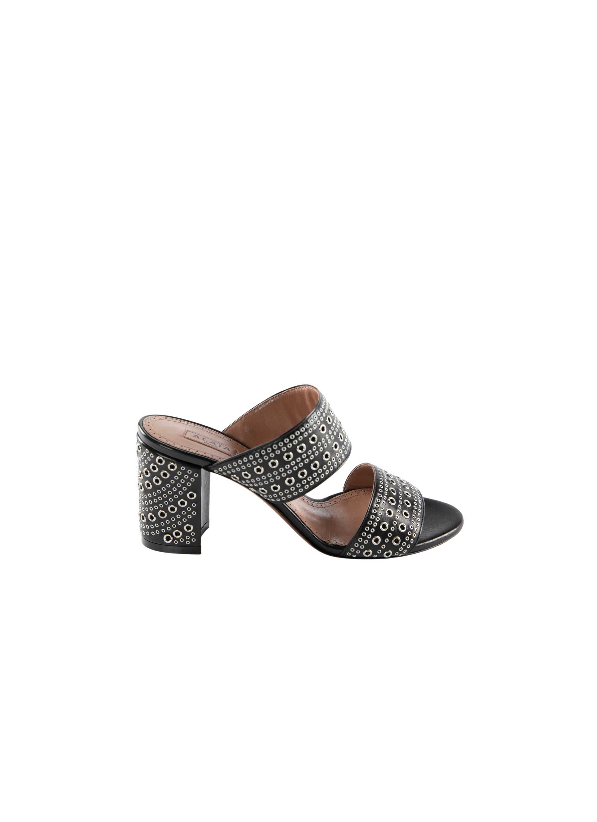 Mules 75 in leather with eyelets - Black intense