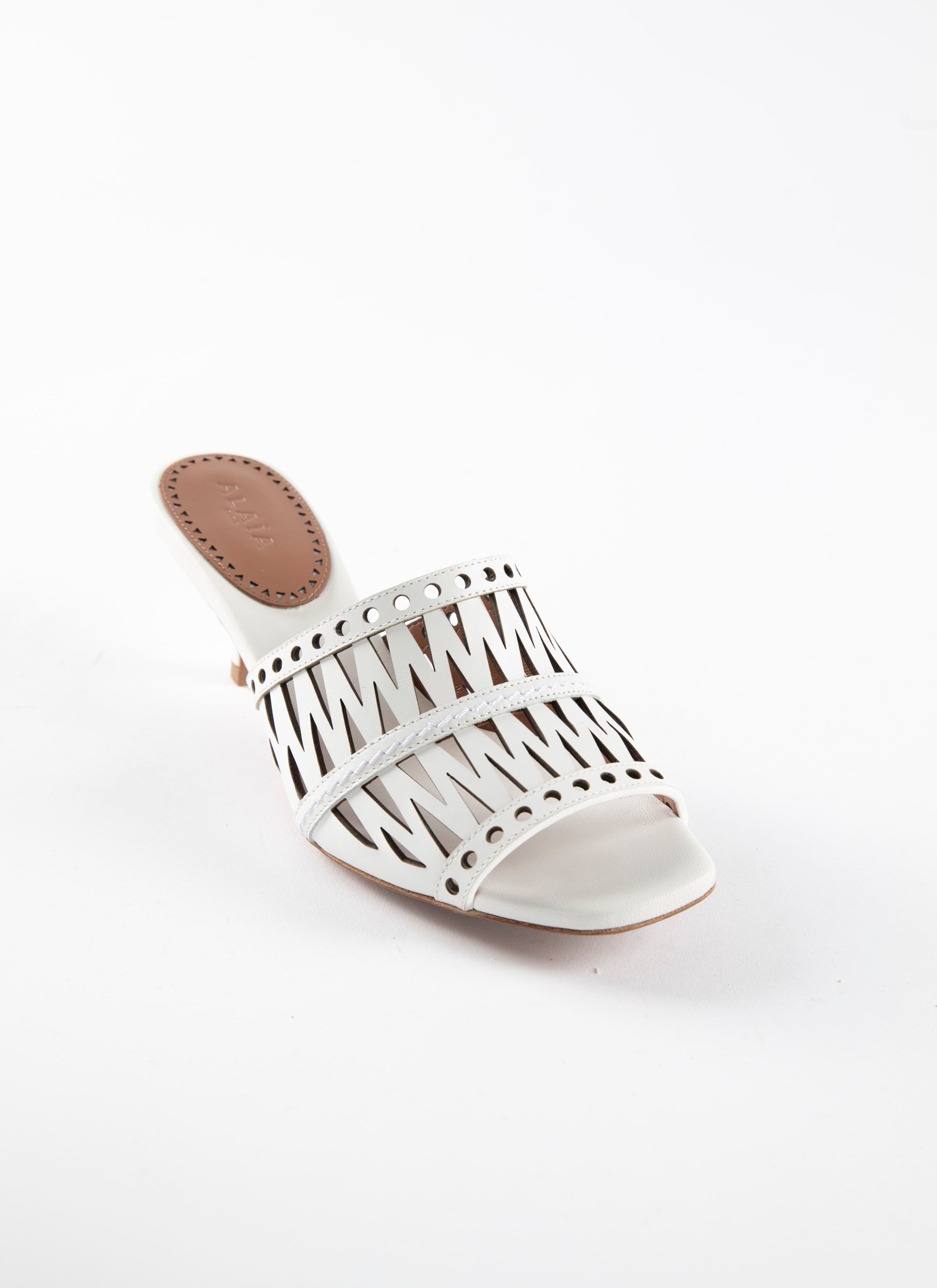 Mules 55 en cuir ajourées - Blanc Craie