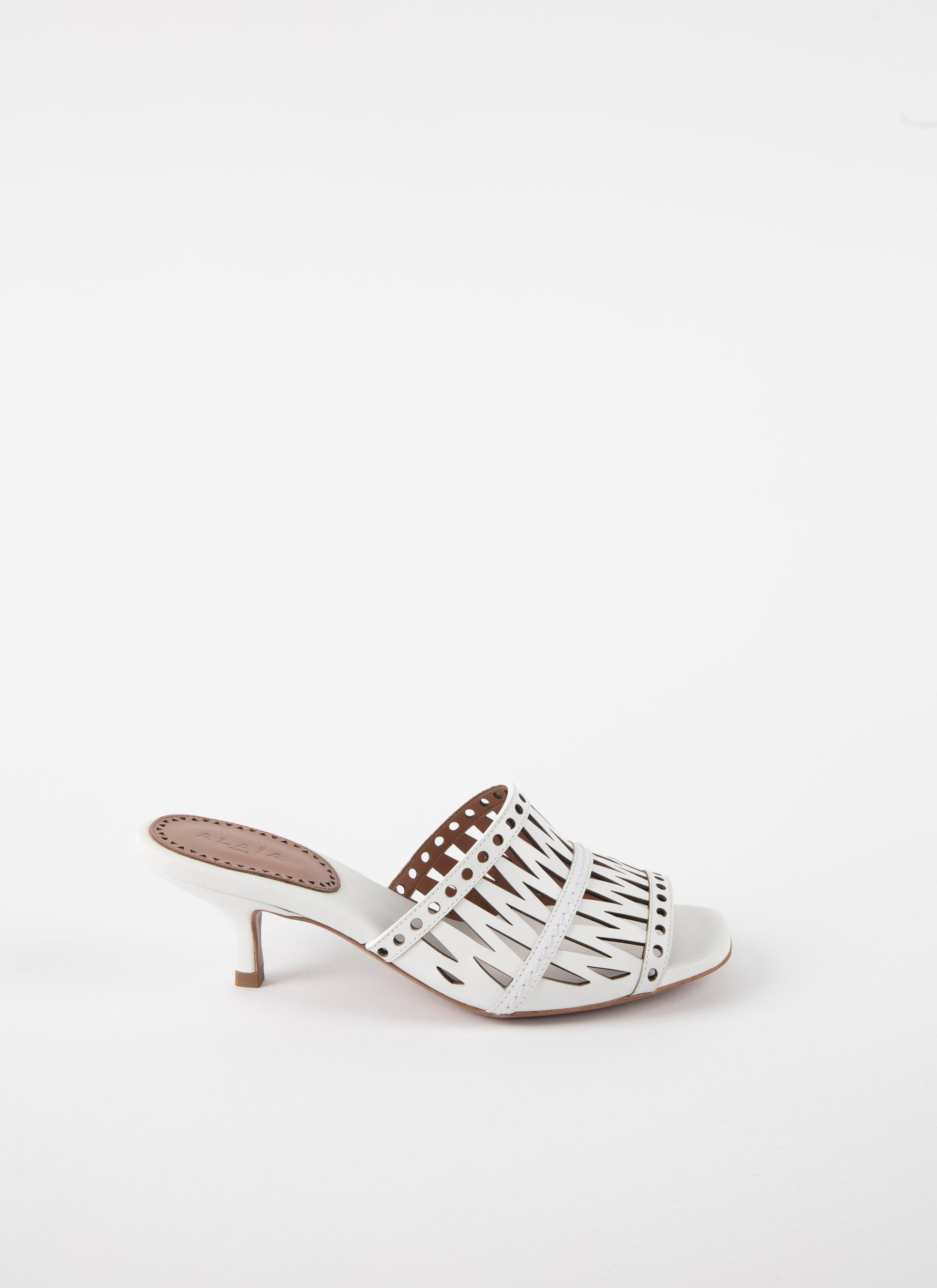 Mules 55 en cuir ajourées - Blanc Craie