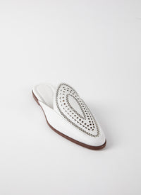 Flat openwork leather mules - Chalk White
