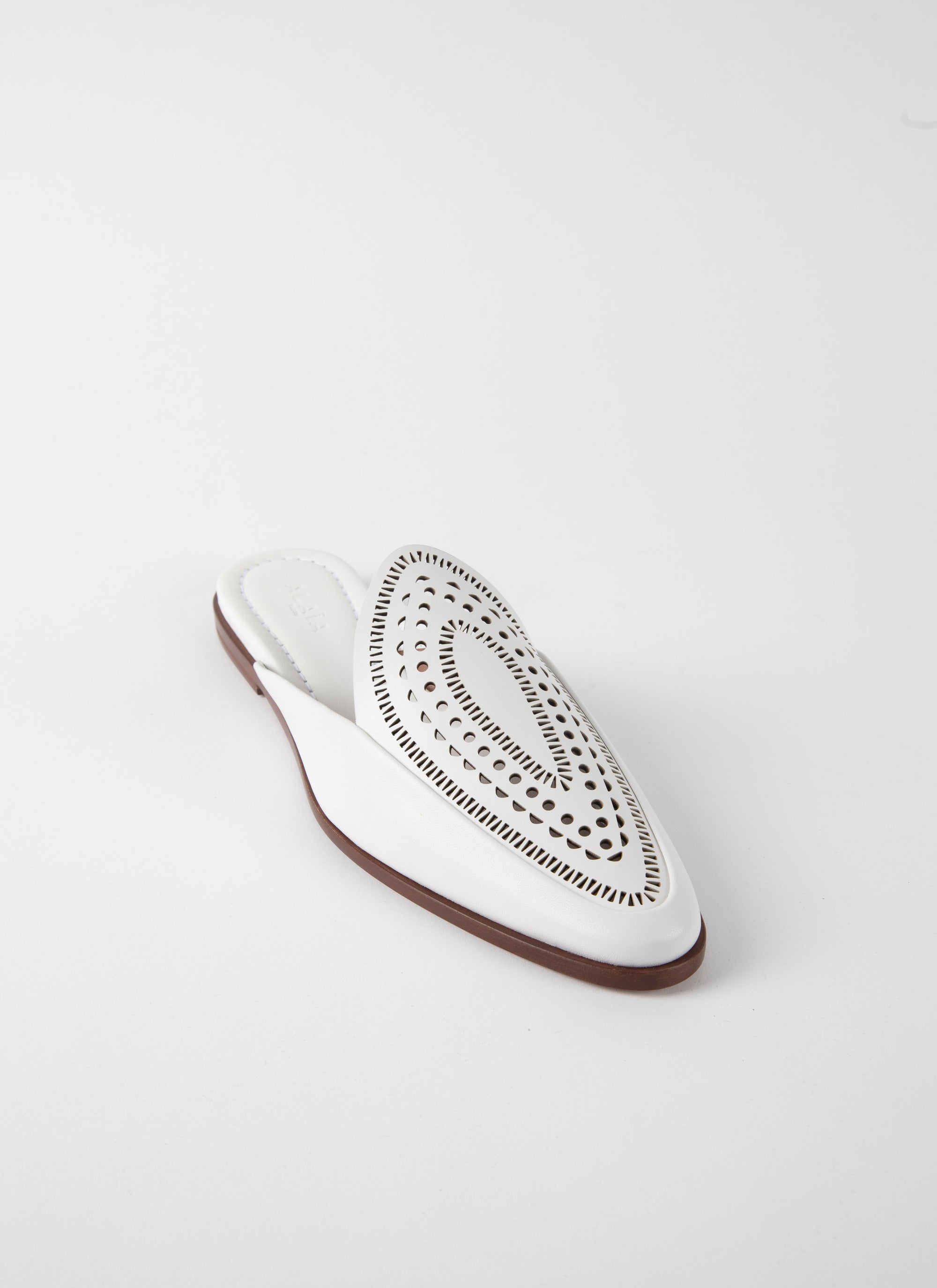 Flat openwork leather mules - Chalk White