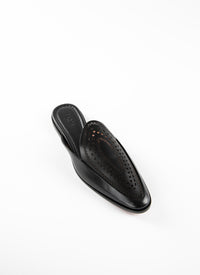 Mules plates en cuir ajourées - Noir