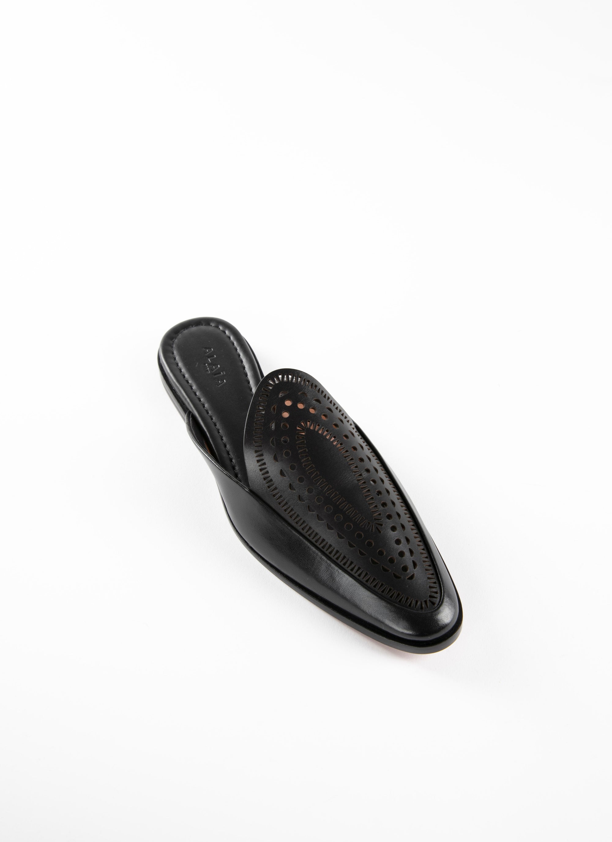 Mules plates en cuir ajourées - Noir