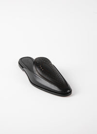 Mules plates en cuir ajourées - Noir
