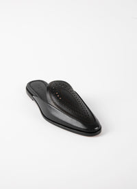 Mules plates en cuir ajourées - Noir