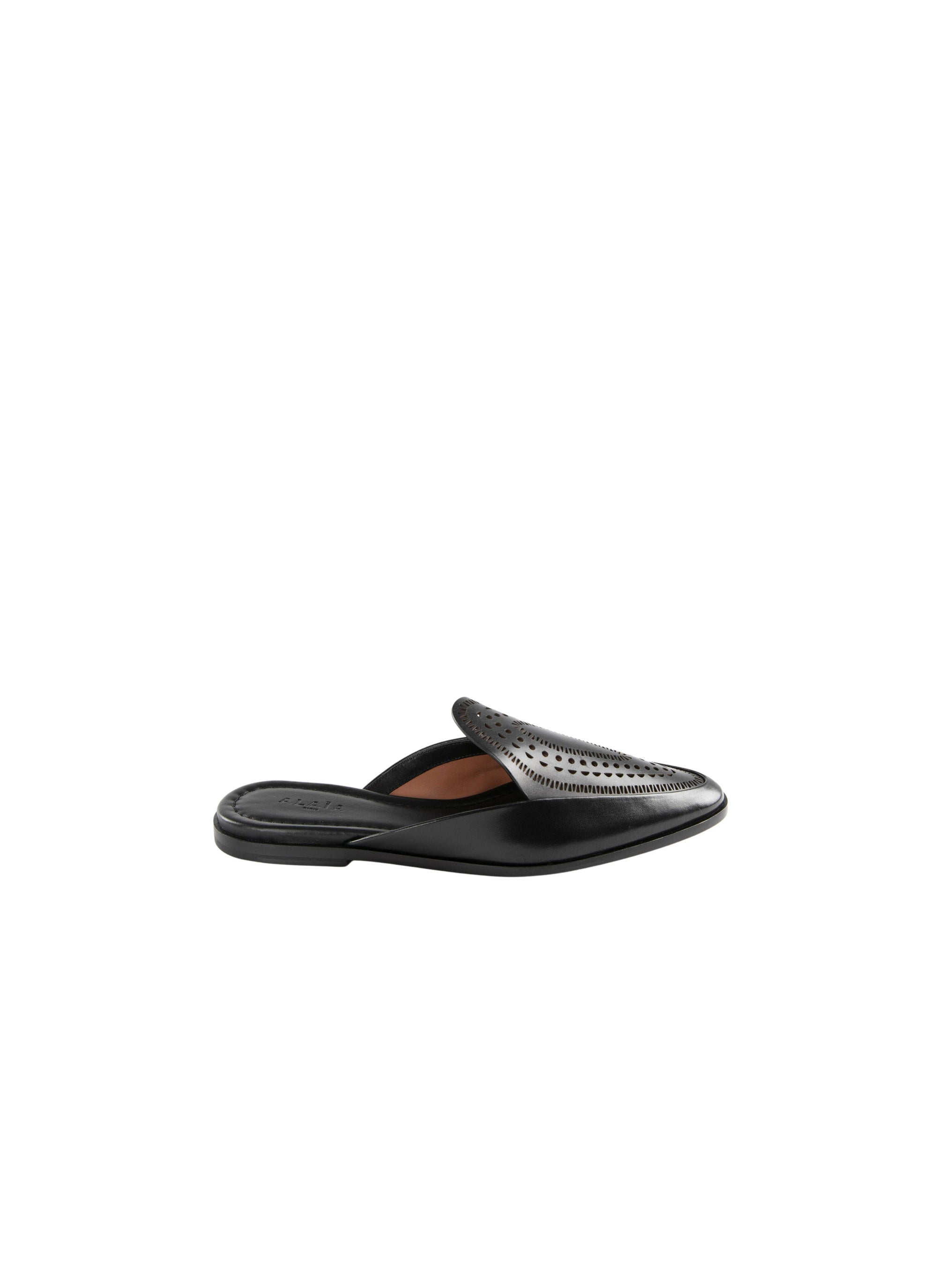 Mules plates en cuir ajourées - Noir