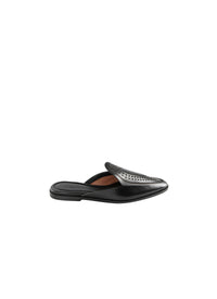 Mules plates en cuir ajourées - Noir