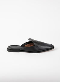 Mules plates en cuir ajourées - Noir