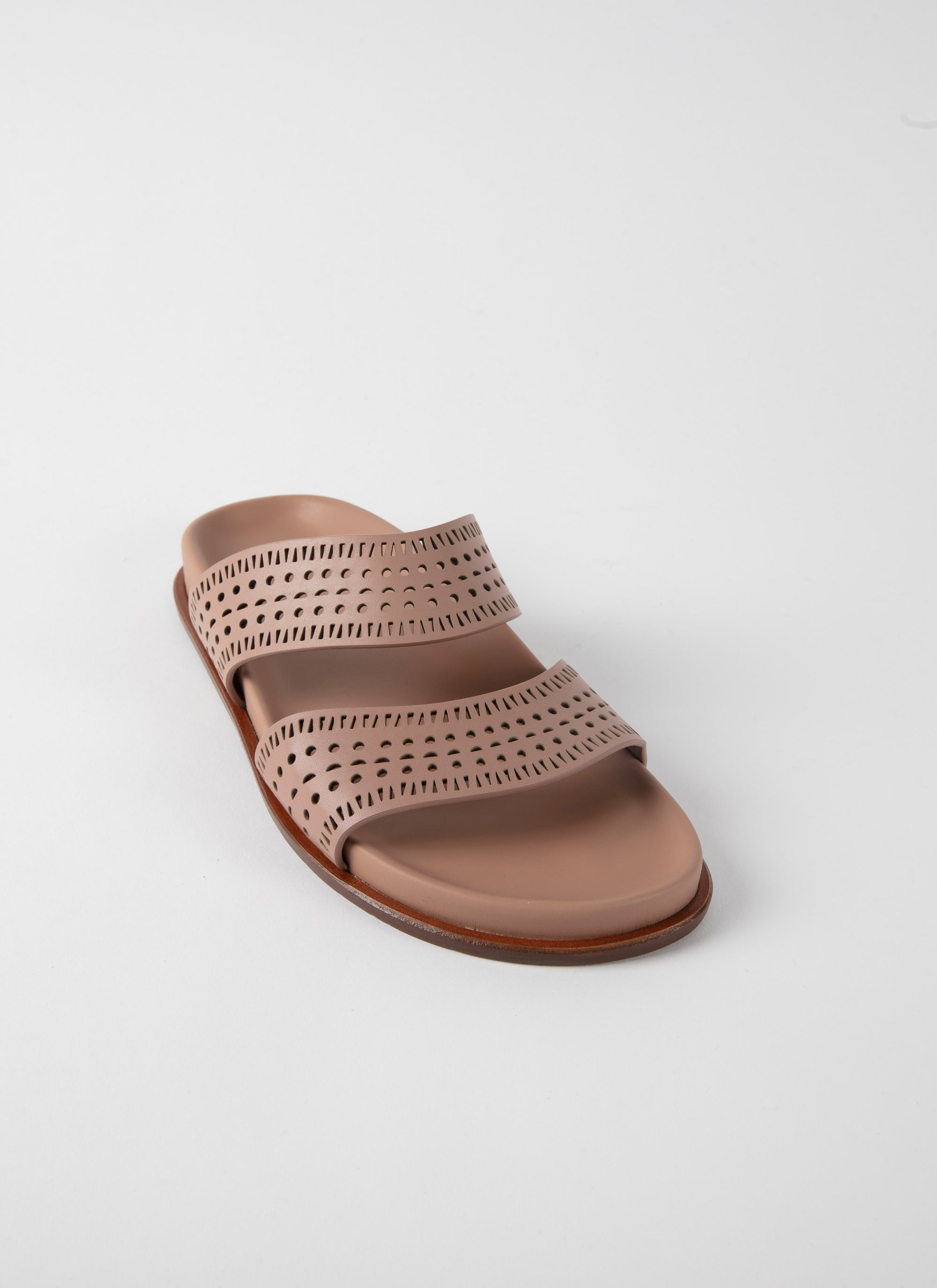 Mules ajourées en cuir géométriques - Chair