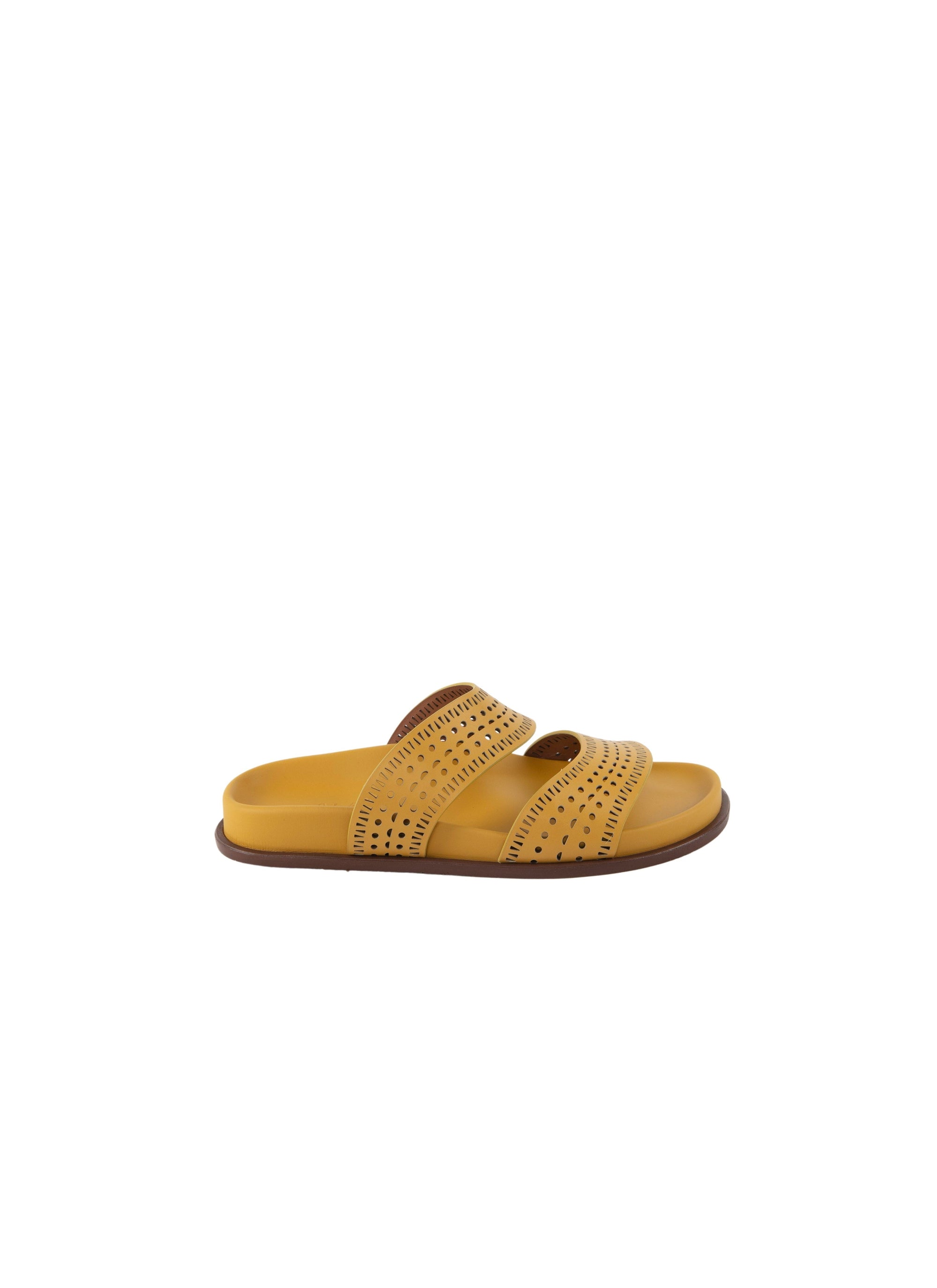 Mules ajourées en cuir géométriques - Jaune Safran