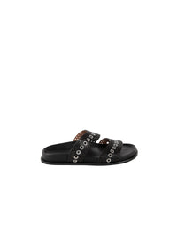 Mules ajourées en cuir géométriques - Noir