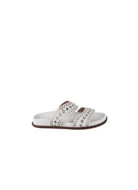 Mules ajourées en cuir géométriques - Blanc Cassé
