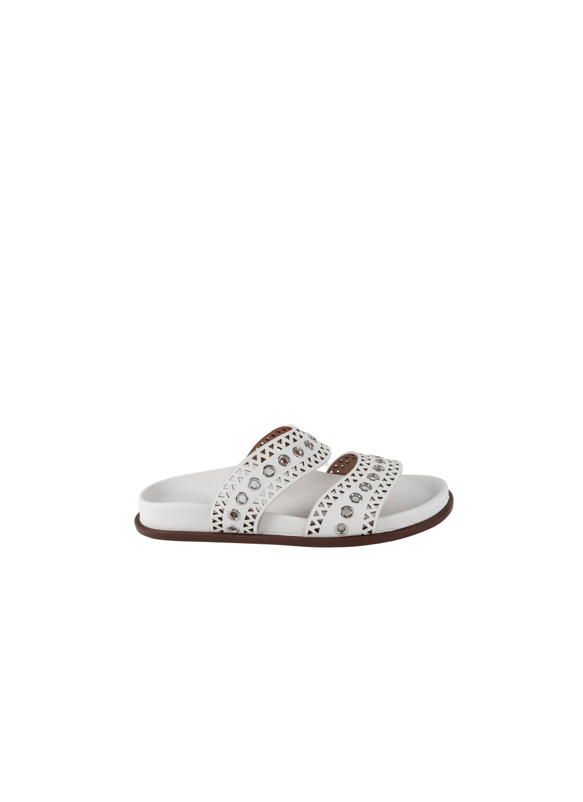 Mules ajourées en cuir géométriques - Blanc Cassé