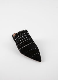 Flat leather studded mules - Black