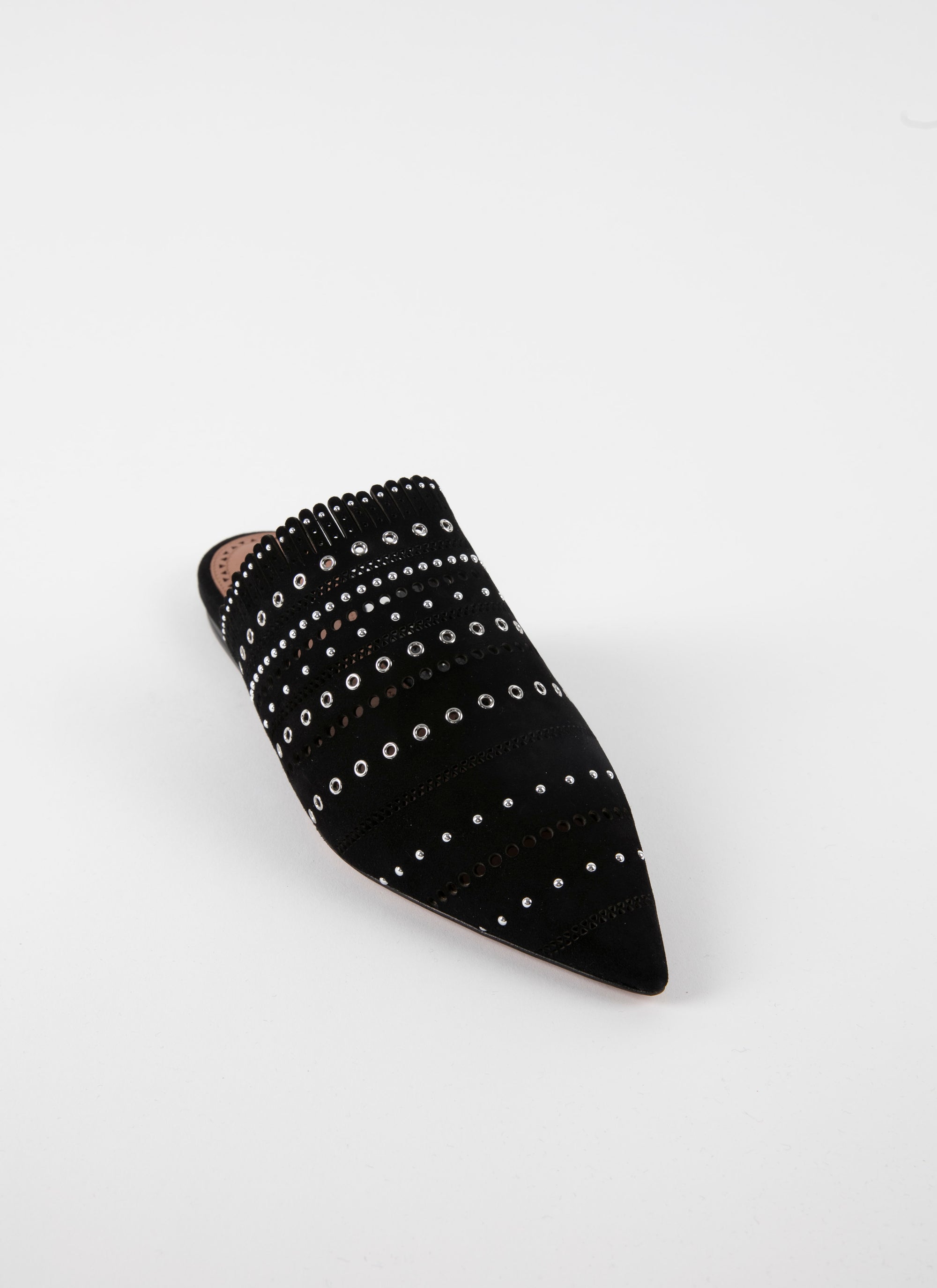 Flat leather studded mules - Black