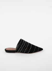 Flat leather studded mules - Black