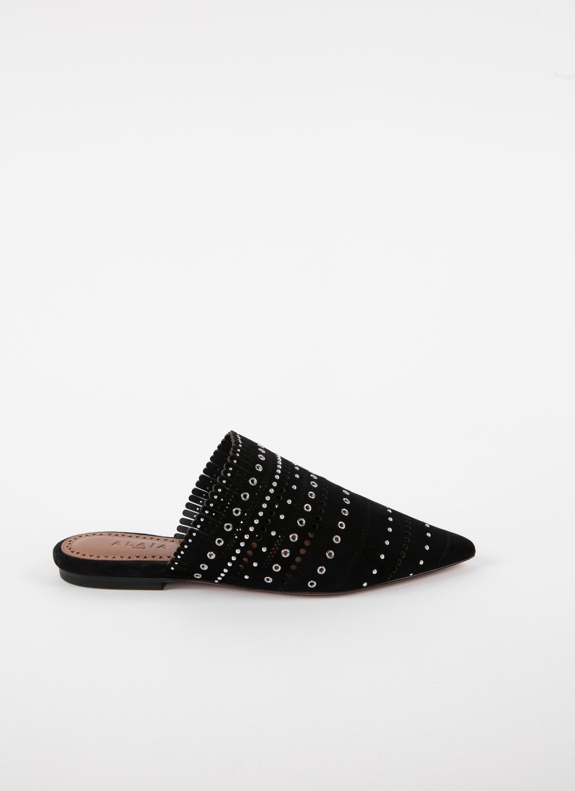 Flat leather studded mules - Black