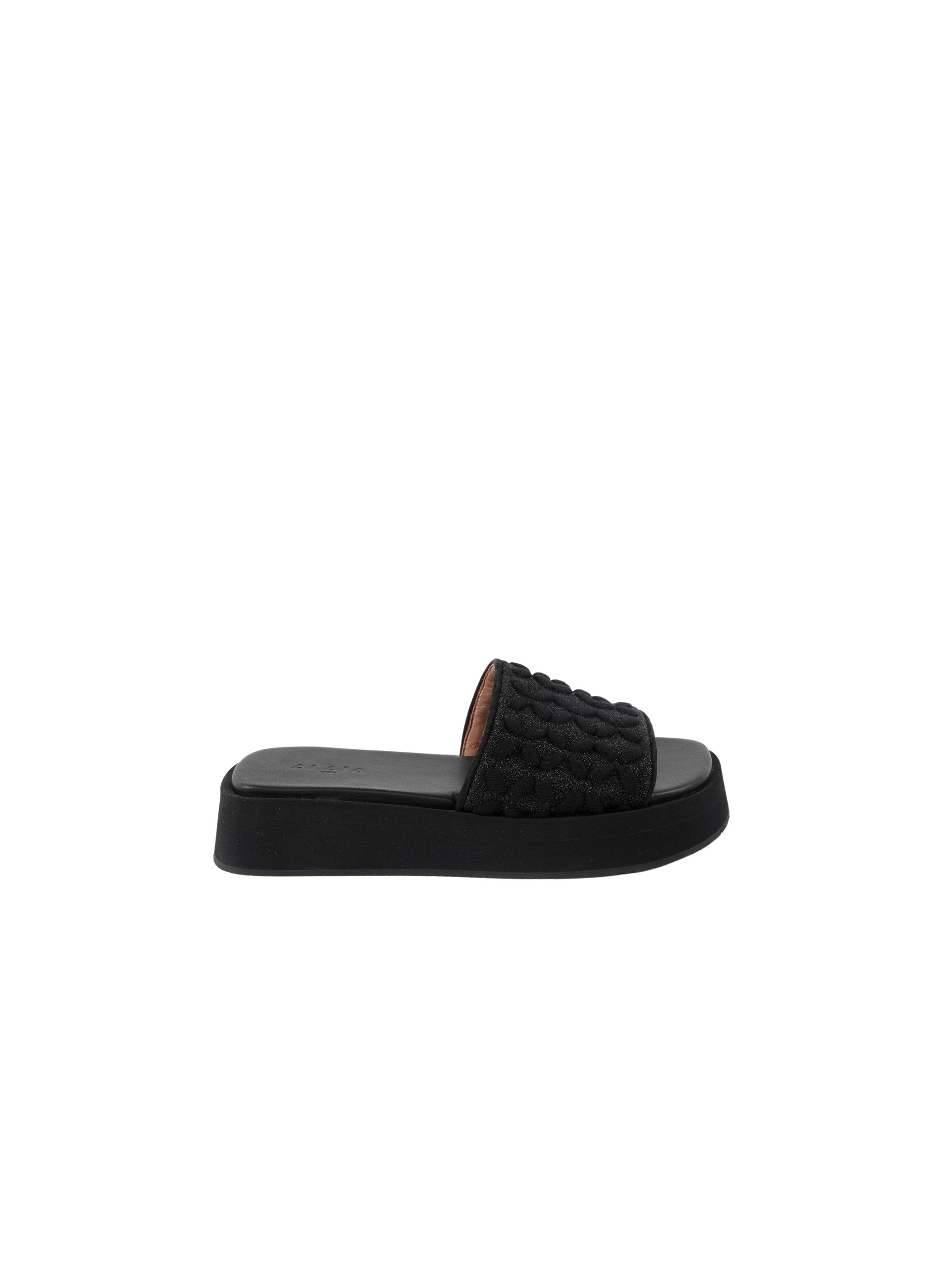 Petal platform mules in wool mix - Black