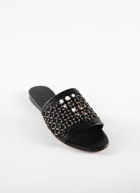 Flat openwork leather sandals - Black intense