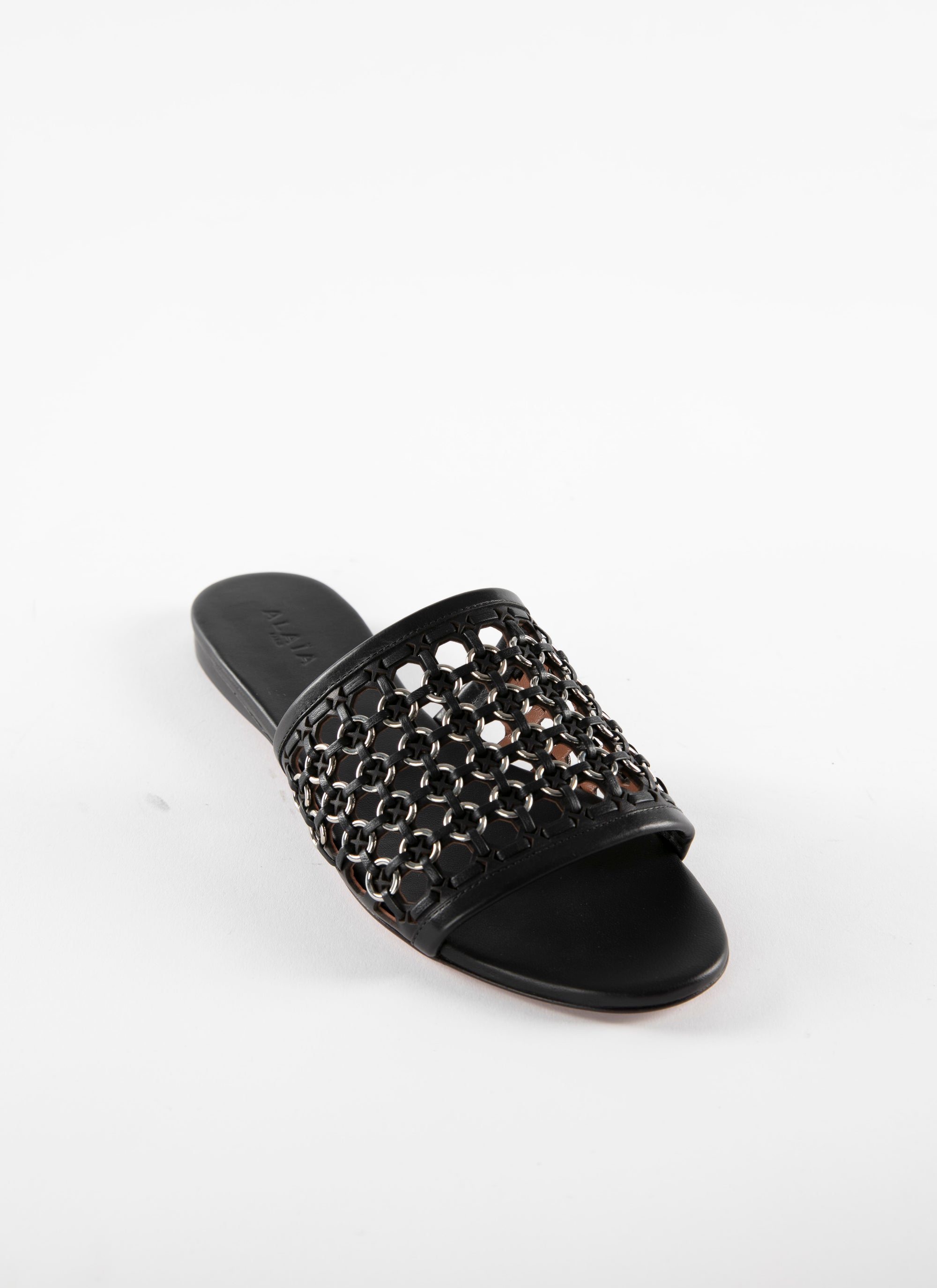 Flat openwork leather sandals - Black intense