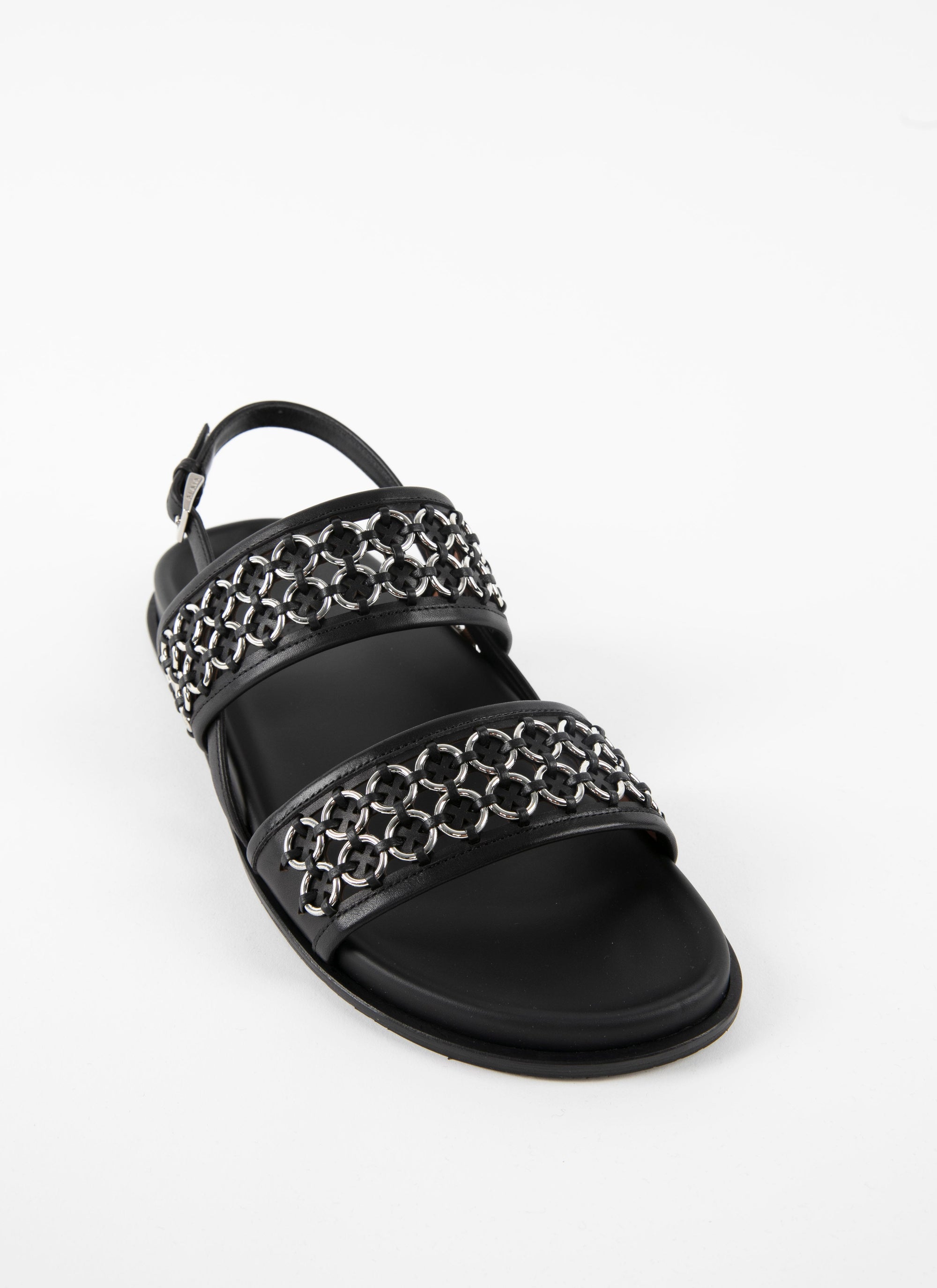 Mules à bride en cuir à œillets - Noir