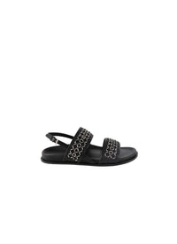 Mules à bride en cuir à œillets - Noir