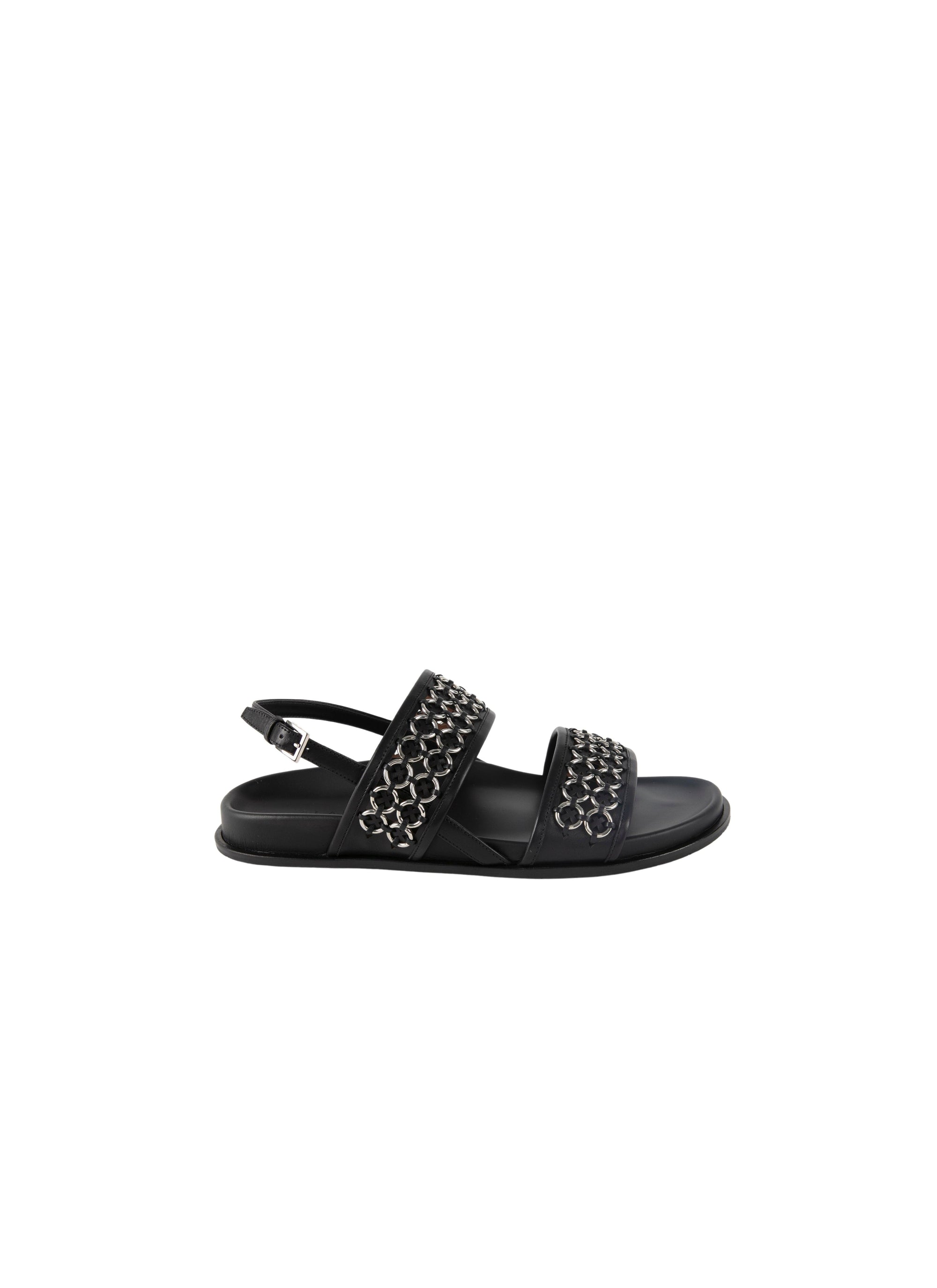 Mules à bride en cuir à œillets - Noir