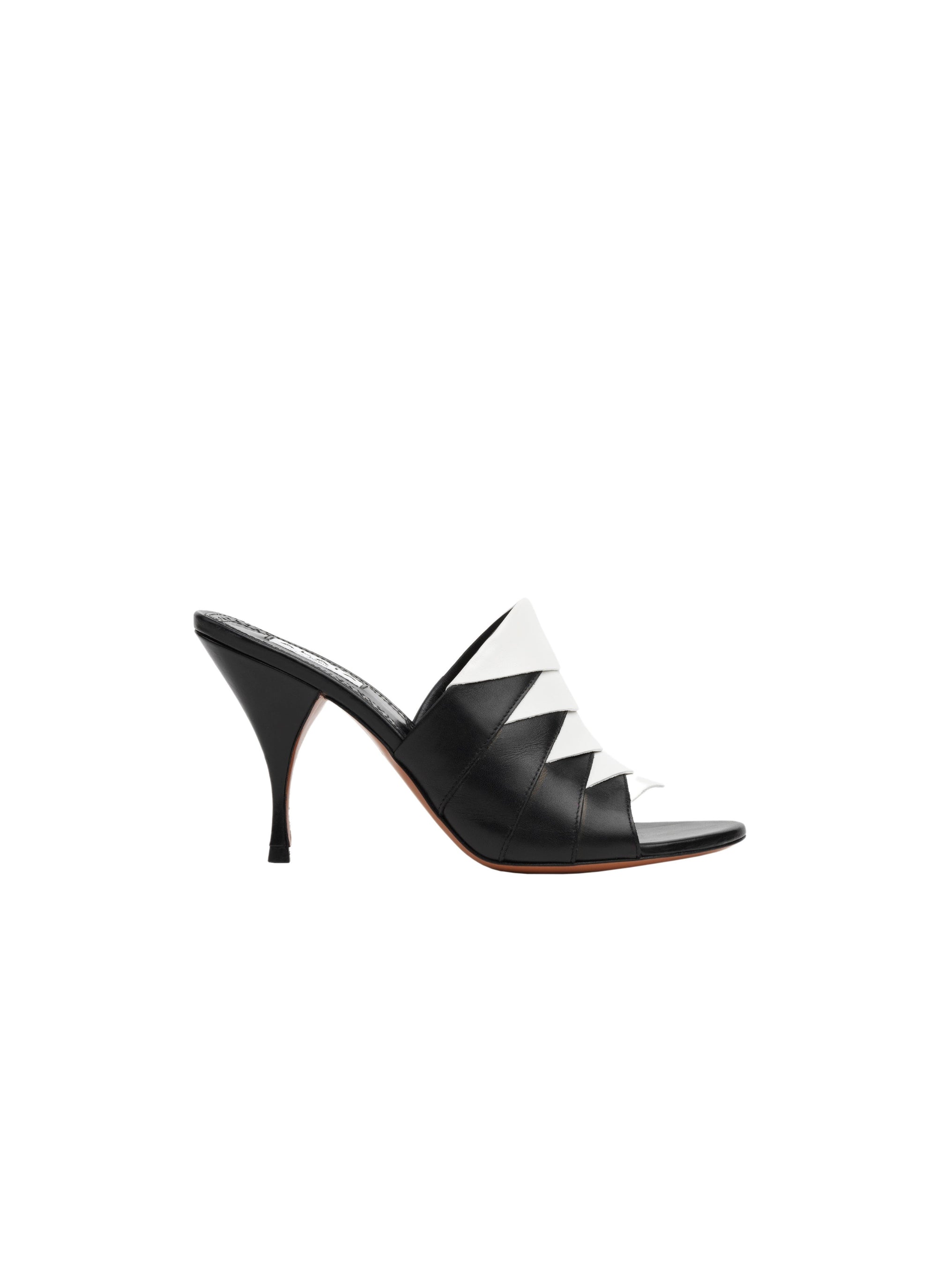 Mules ouvertes 90 en cuir contrastées - Noir & Blanc