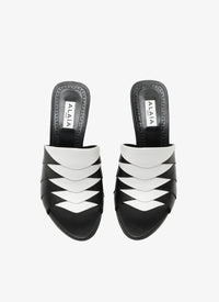 Mules ouvertes 90 en cuir contrastées - Noir & Blanc